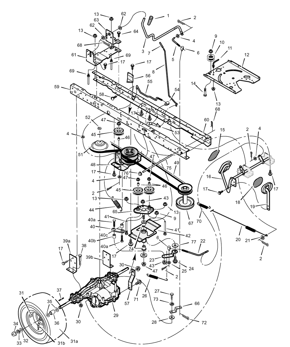 Motion Drive Diagram and Parts List for 385300X30A 2003 Briggs and Stratton Lawn Tractor